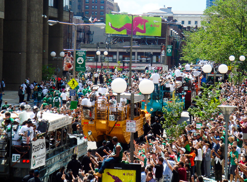 This duck boat parade celebrates the Celtics after a previous NBA Championship - Photo credit: Joe Gallagher CC BY-NC-ND 2.0