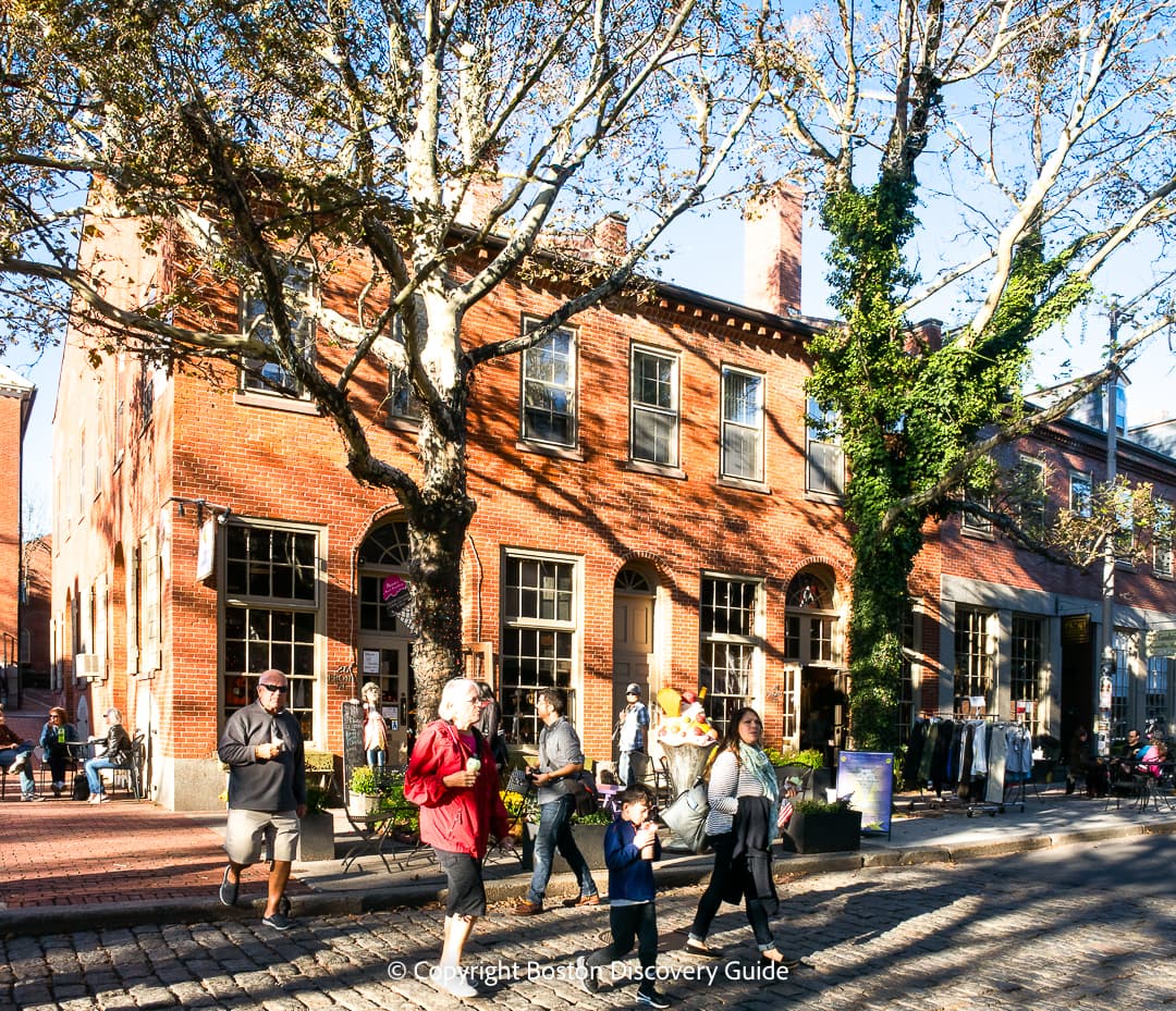 Historical Colonial homes in Salem along a cobblestone street