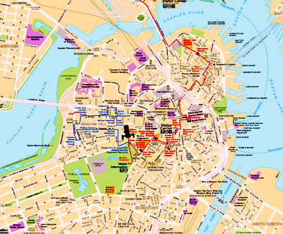 Boston Street Map With T Stops Best Boston Map for Visitors   Free Sightseeing Map   Boston 